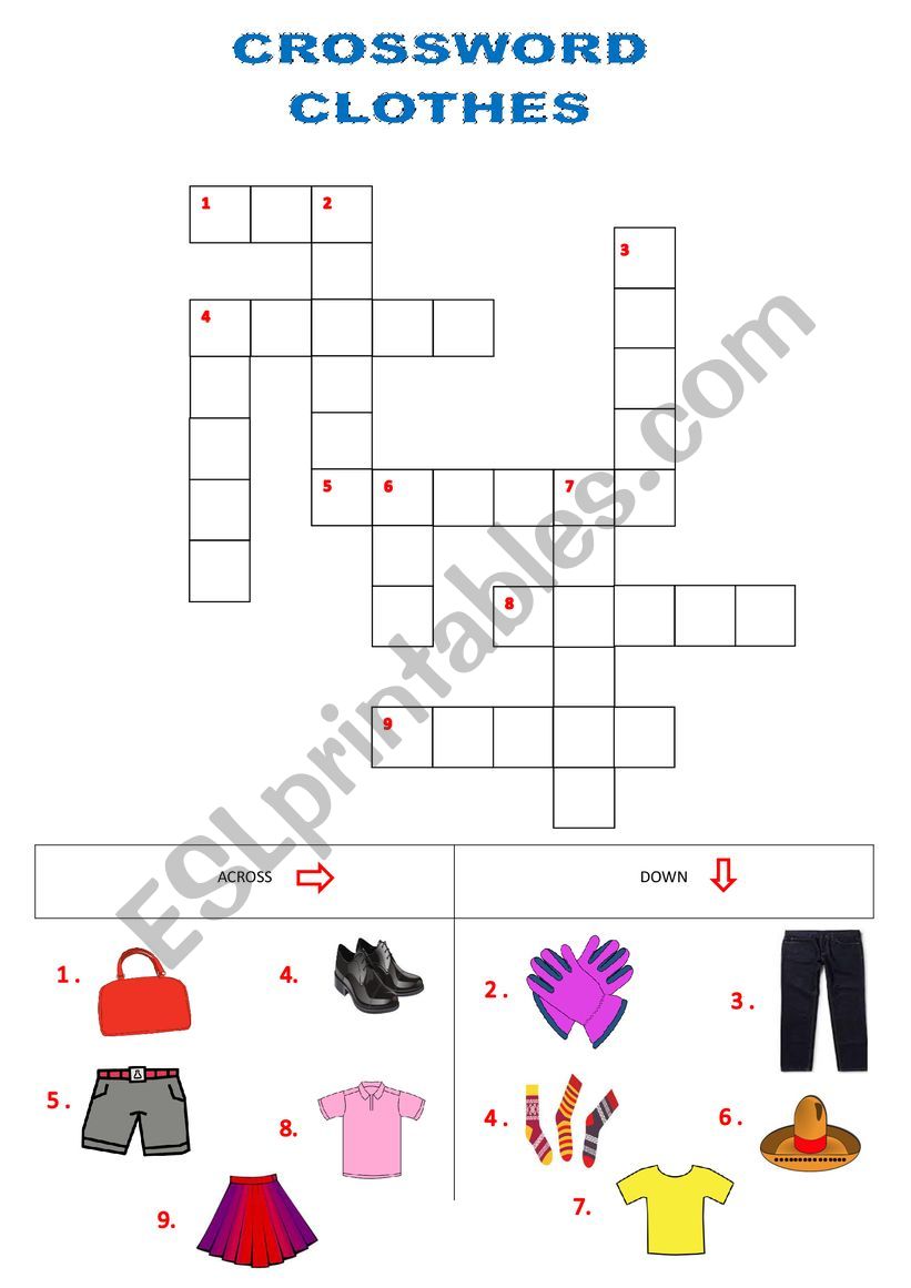 CROSSWORD CLOTHES worksheet