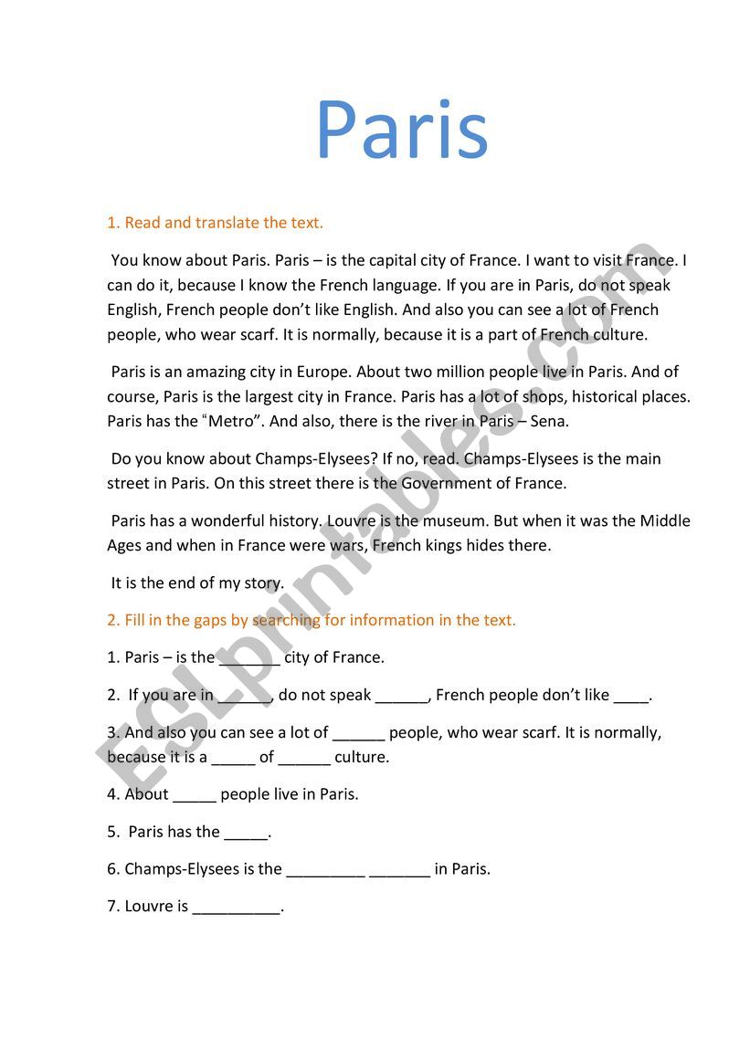 Paris. worksheet