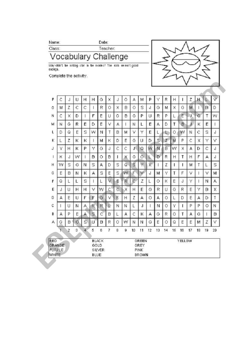 colours worksheet