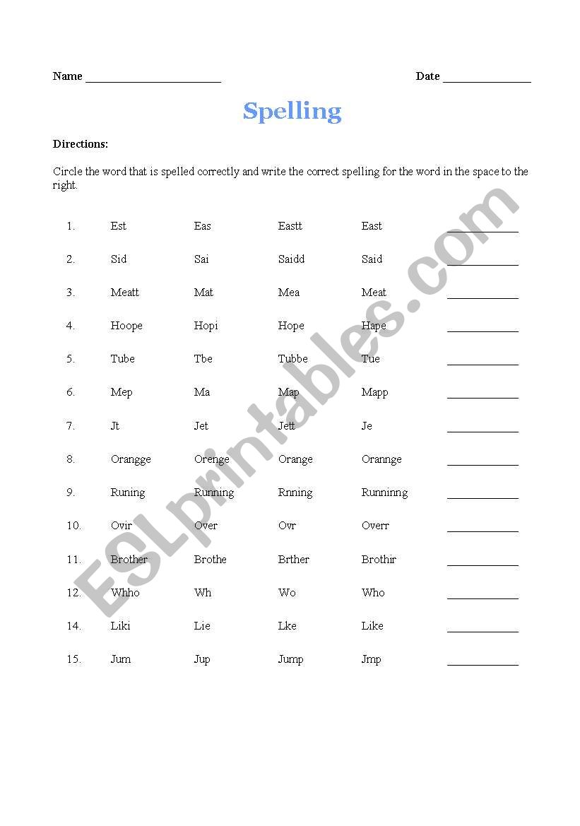 spelling worksheet