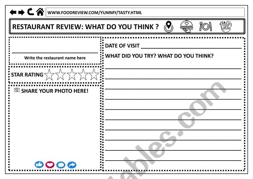 RESTAURANT REVIEW worksheet