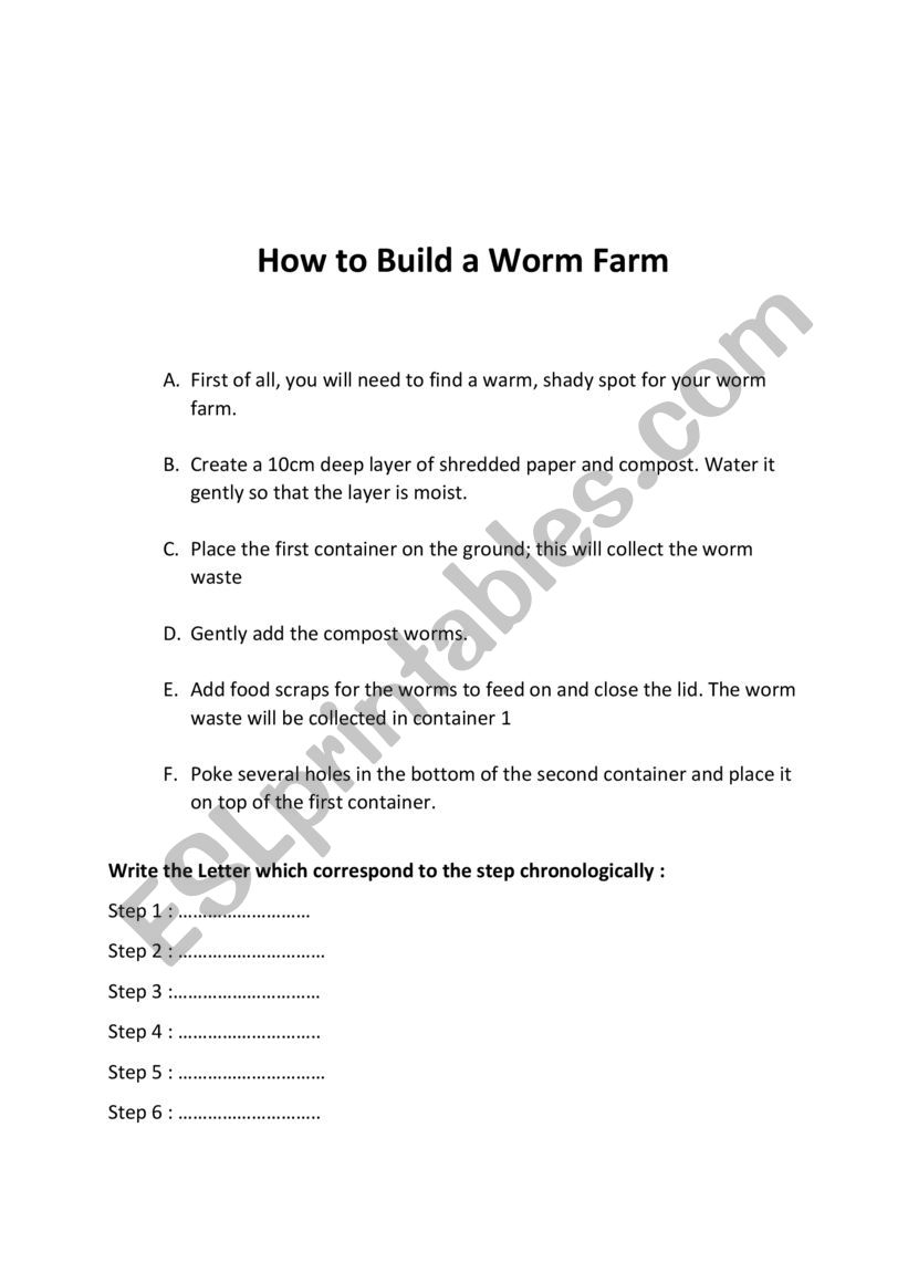 How to build a worm farm worksheet