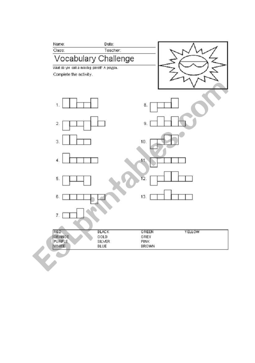 Word Shapes - Colours worksheet