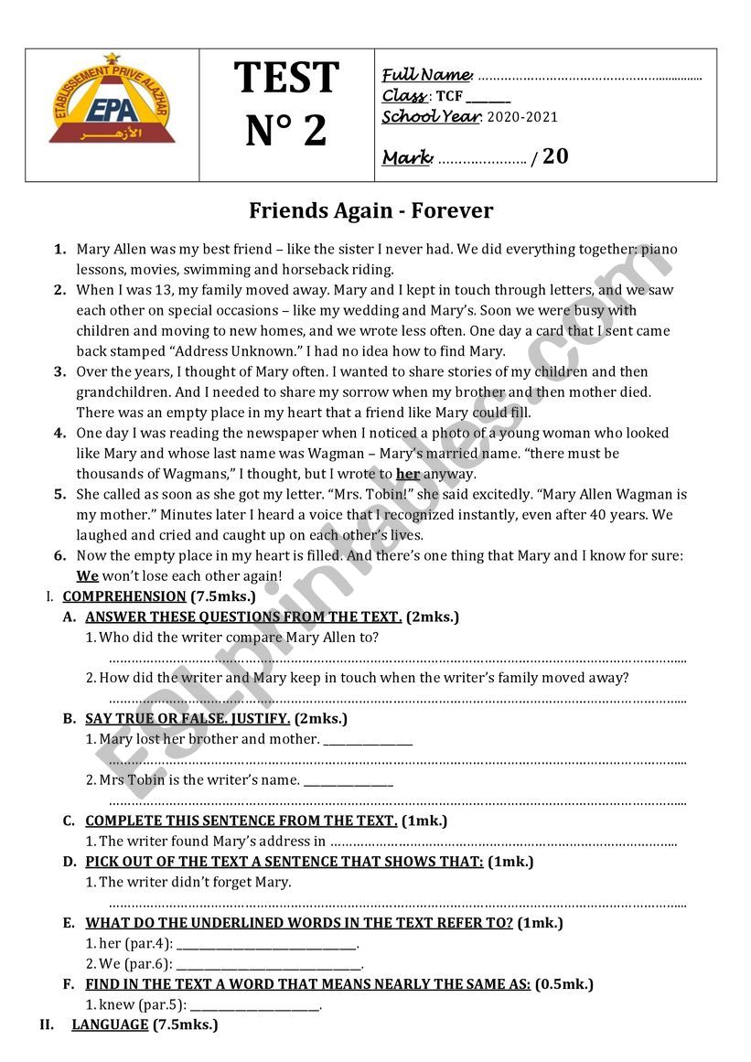 GLOBAL TEST worksheet