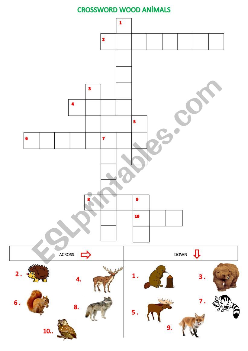 CROSSWORD WOOD ANIMALS worksheet