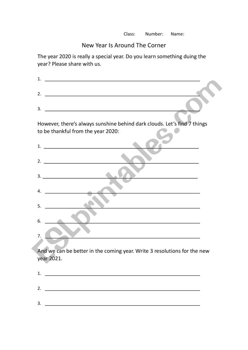 New Year Is Around The Corner worksheet