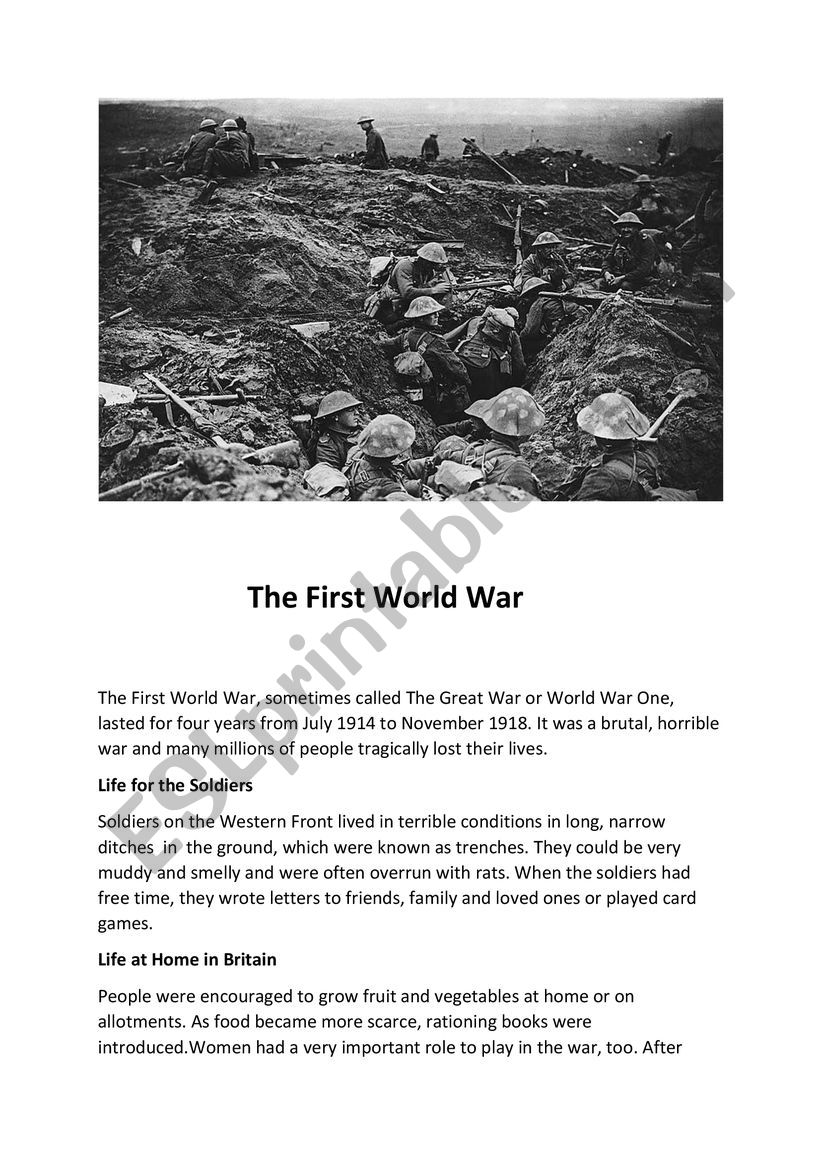 The First World War worksheet