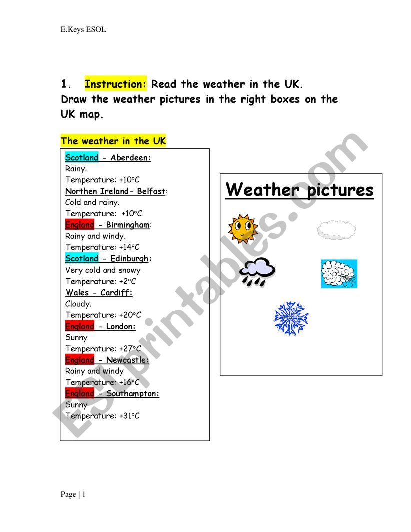 UK weather forecast  worksheet