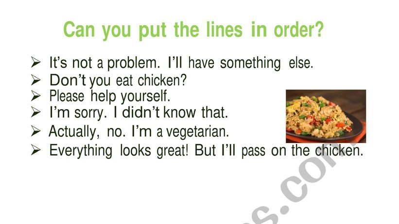 Put the lines in order worksheet