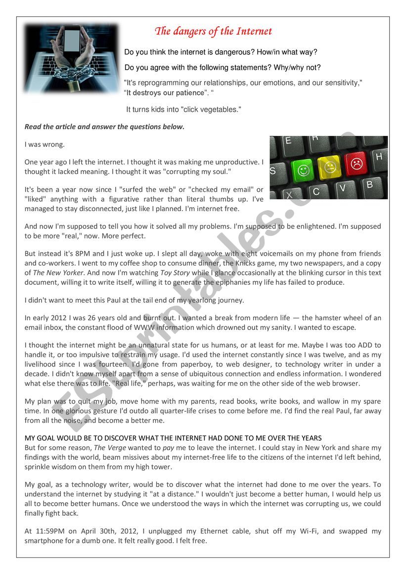 internet worksheet