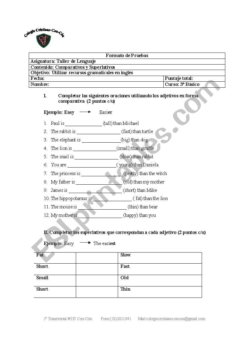 Comparative and Superlative worksheet