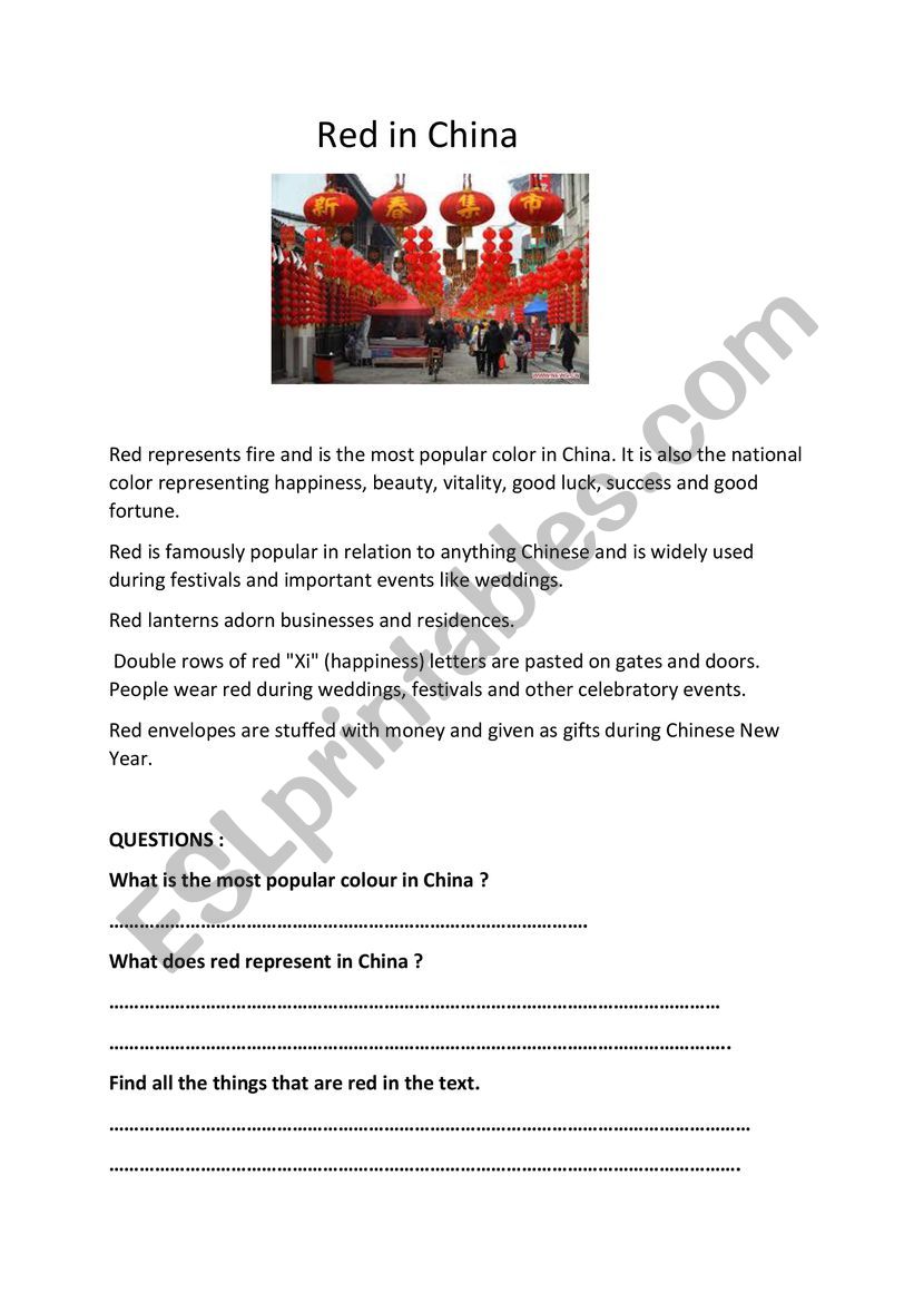 Red in China worksheet