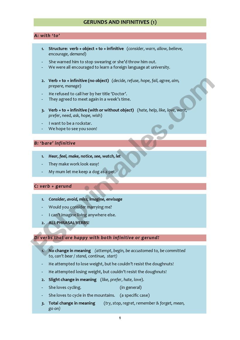 Gerunds and Infinitives (1) - Grammar Summary for Advanced Learners of English (C1-C2)
