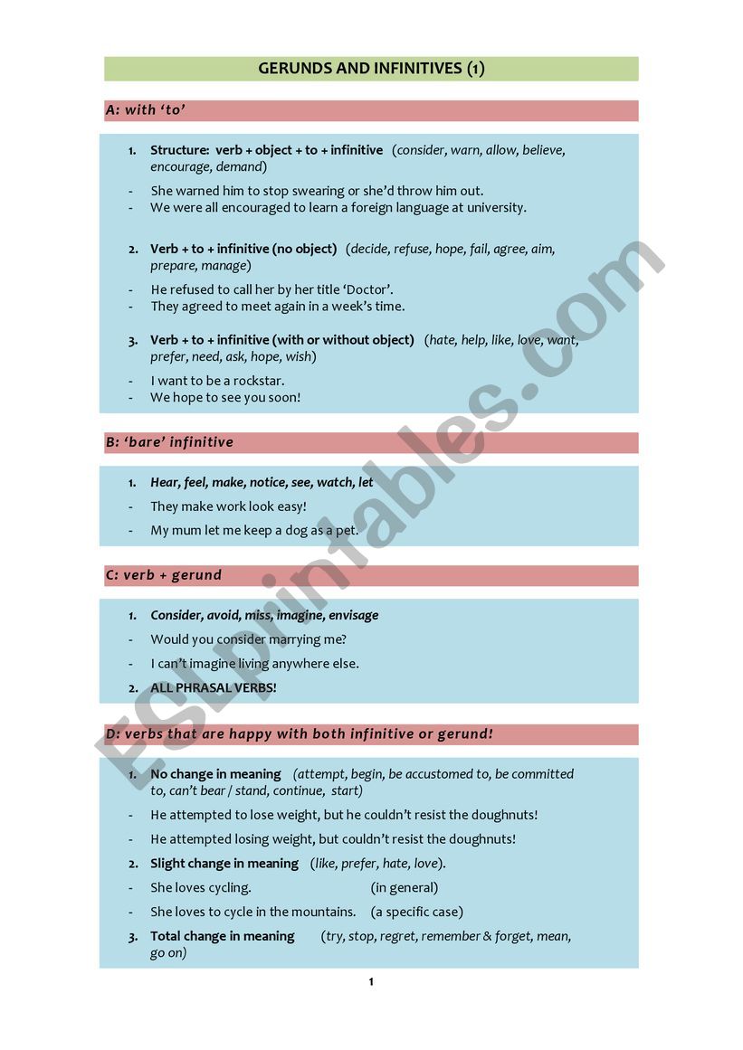 Gerunds and Infinitives (1) - Grammar Summary for Advanced Learners of English (C1-C2)