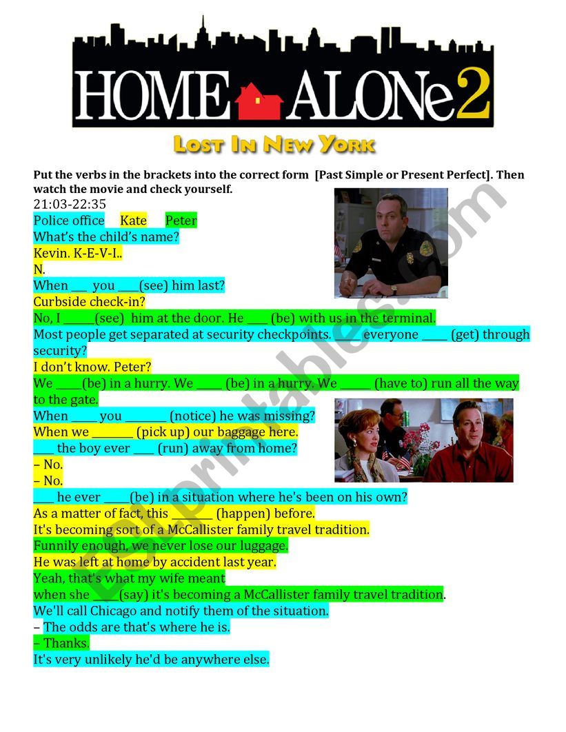 Home Alone 2   airport worksheet