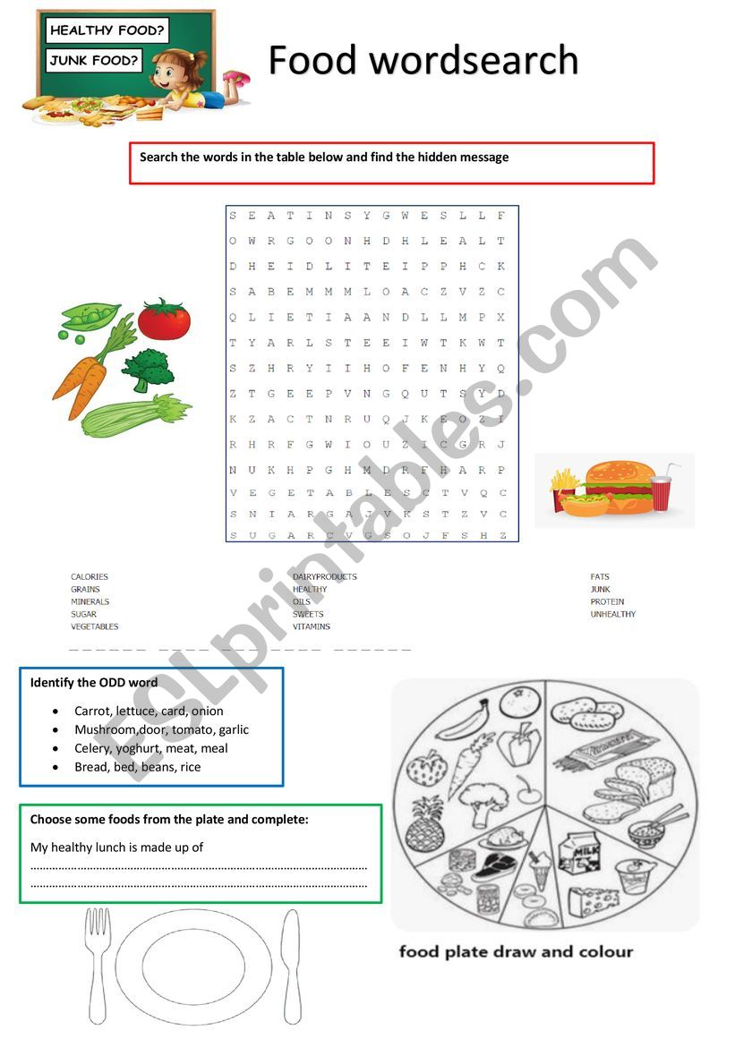healthy and unhealthy food wordsearch