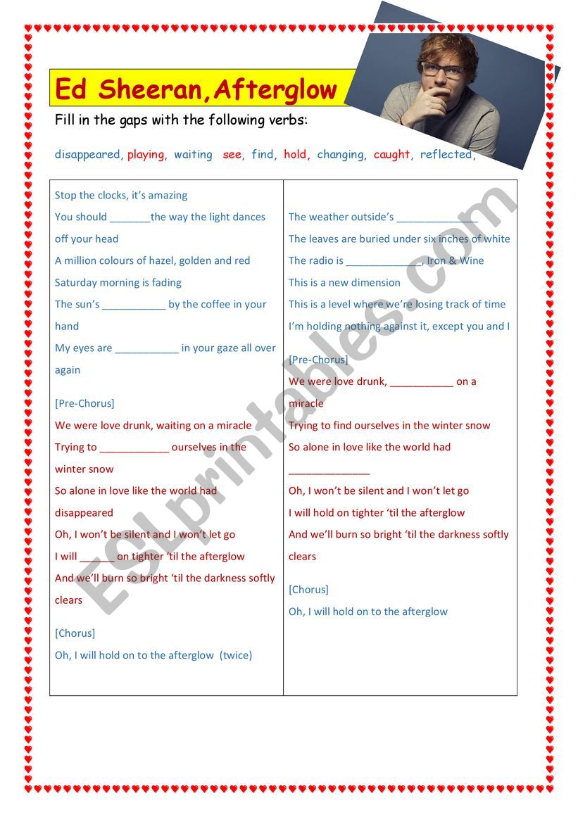 Ed Sheeran: Afterglow worksheet