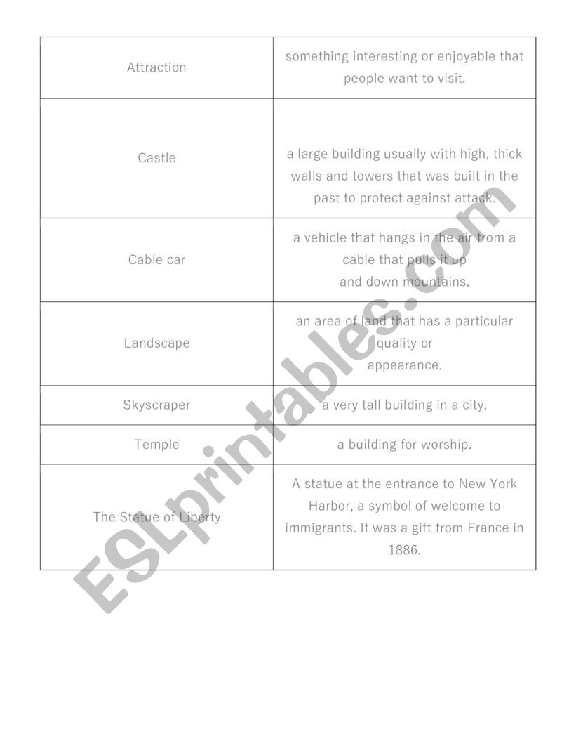 Tourist attractions  worksheet