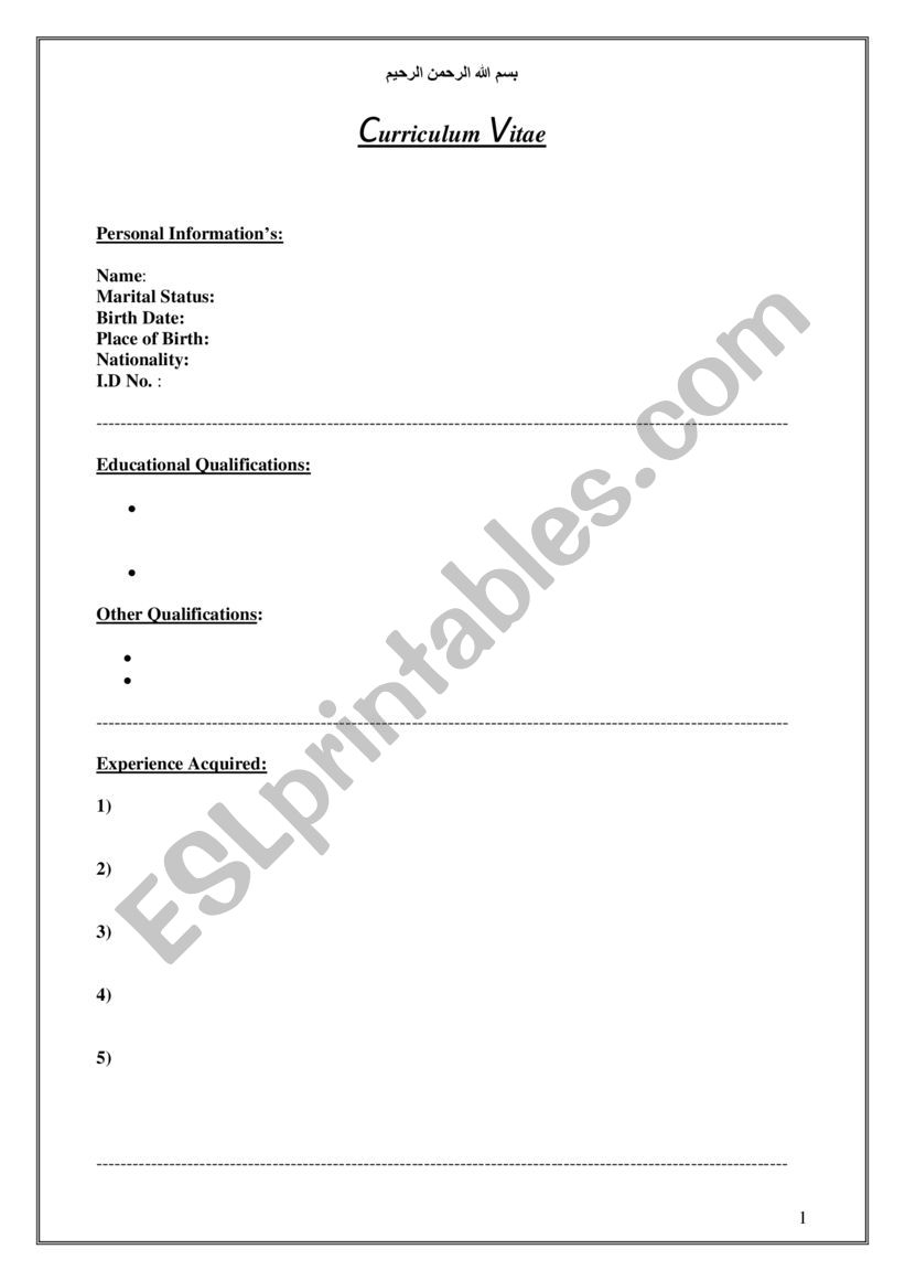 how to write a cv worksheet
