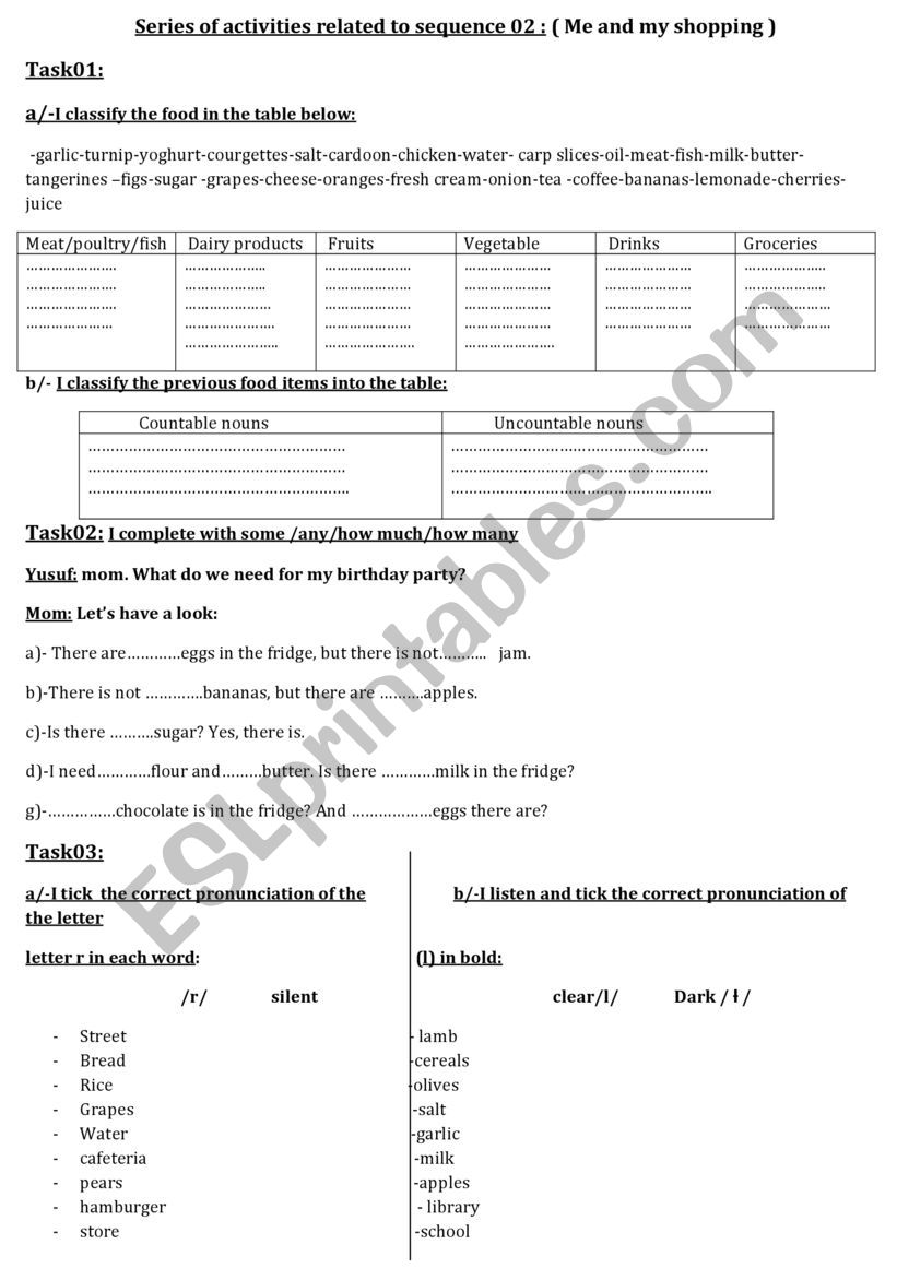 Series of activities for 2MS worksheet