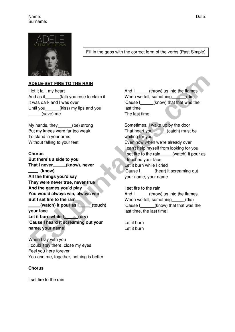 Gap fill Adele worksheet