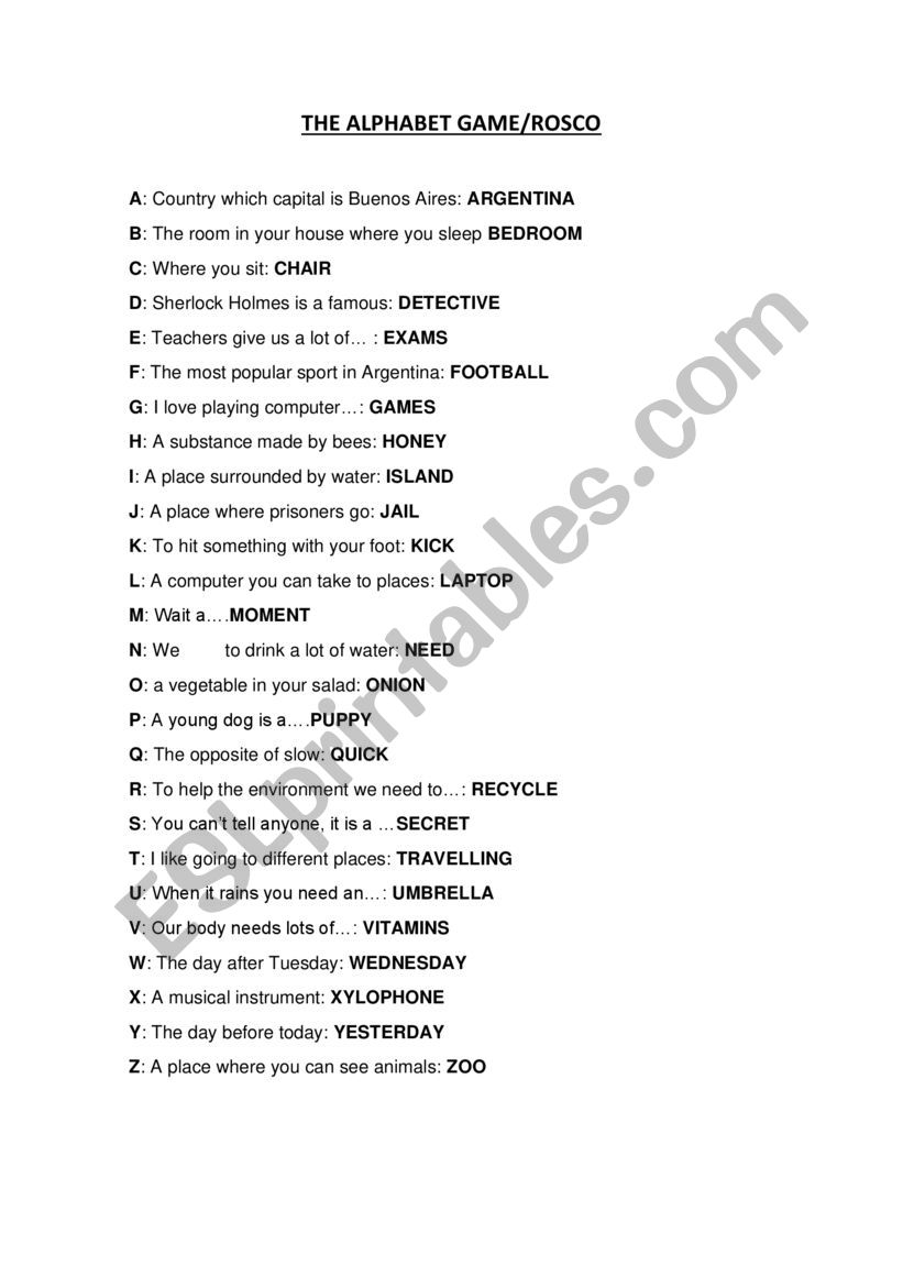 The alphabet game - Rosco worksheet