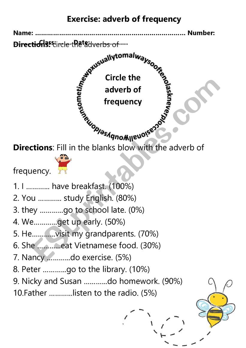Adverb of frequency worksheet