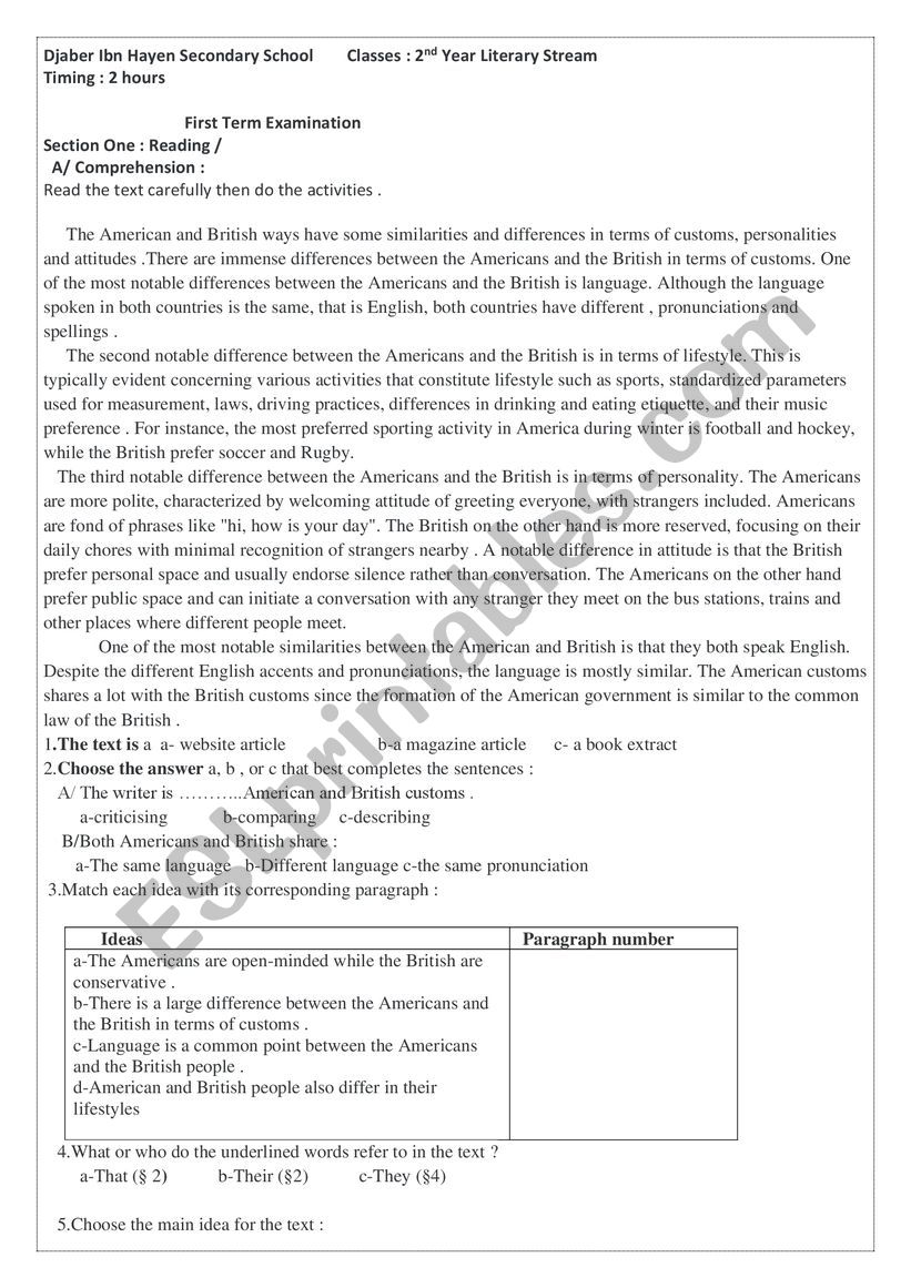 Signs Of The Time Exam worksheet