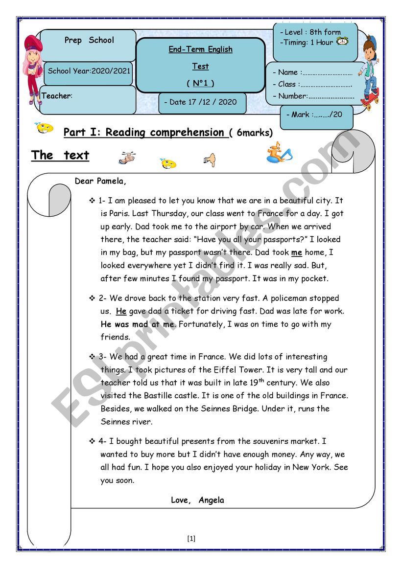 end of term test 1 for 8th form