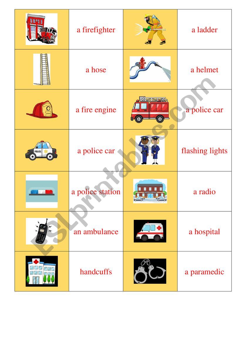 Emergency services (domino) worksheet