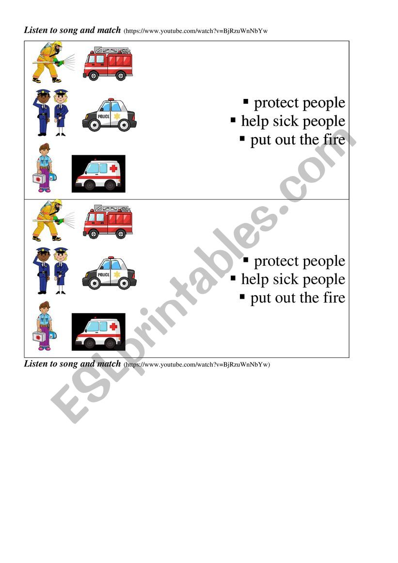 Emergency service (song) worksheet