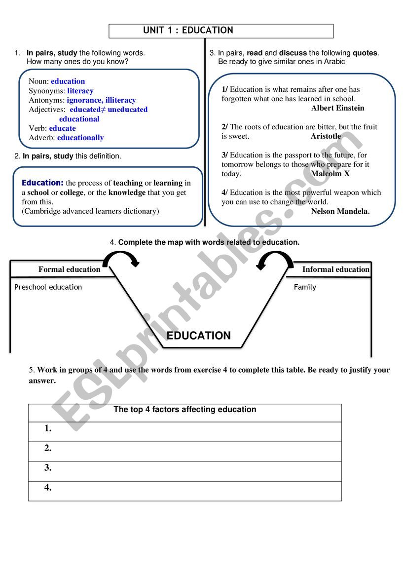 education worksheet