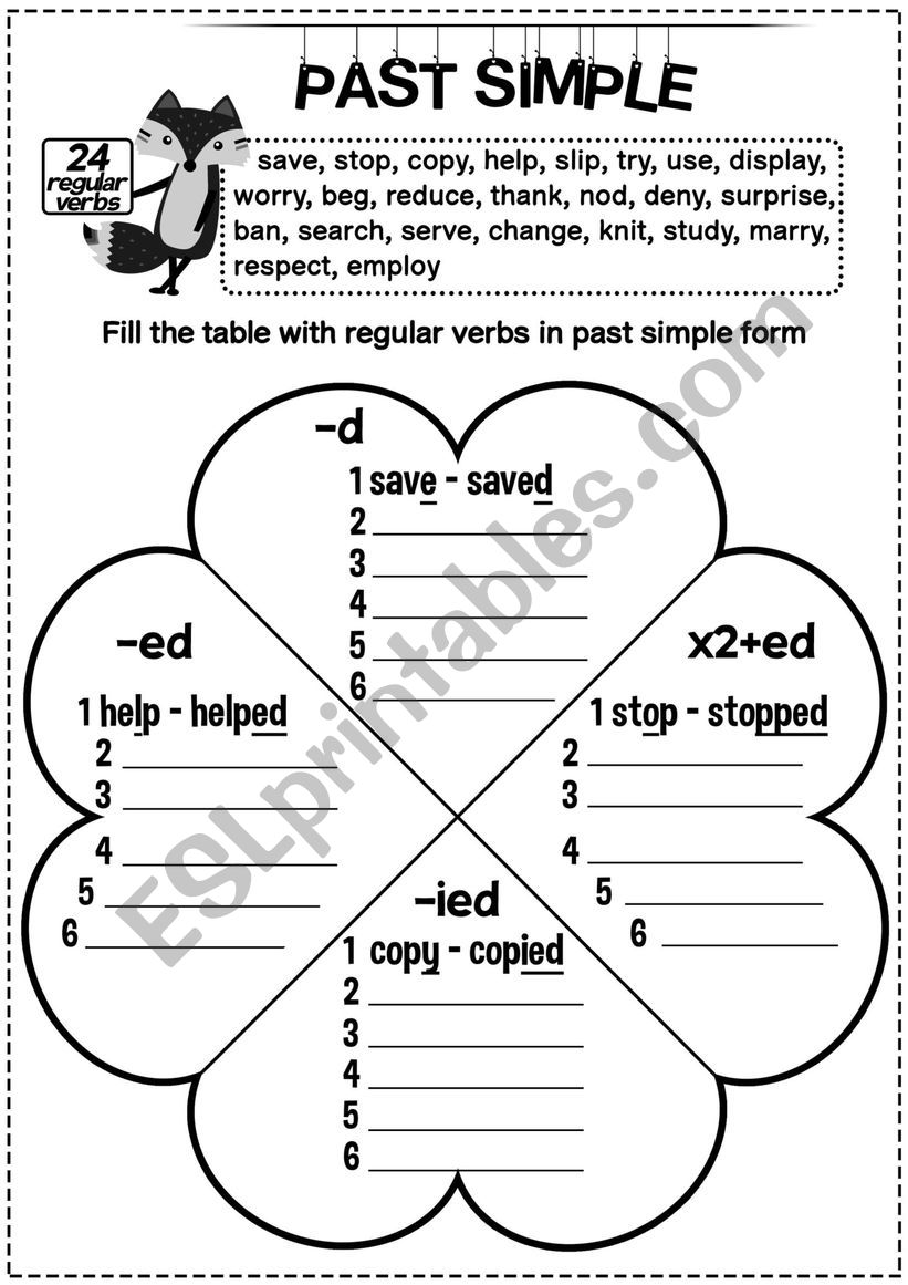 Past simple regular verbs worksheet