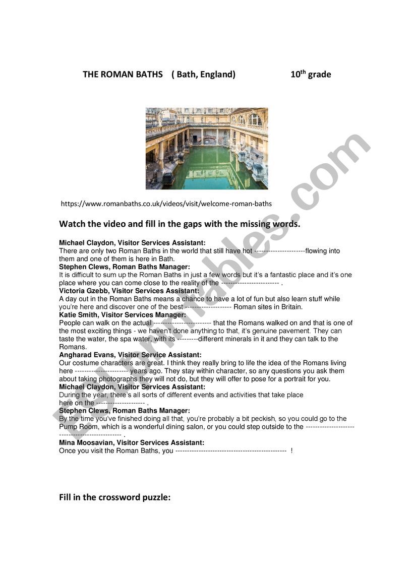 The Roman Heritage in Bath worksheet