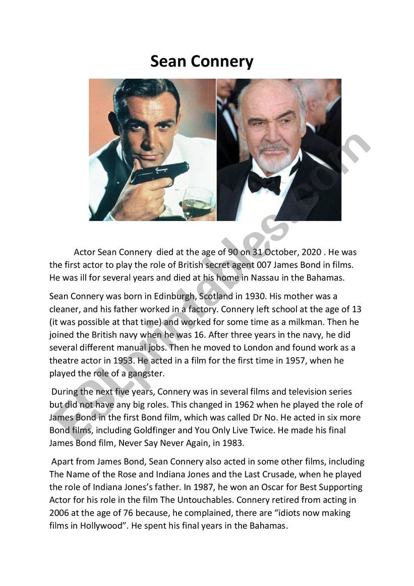 Sean Connery worksheet