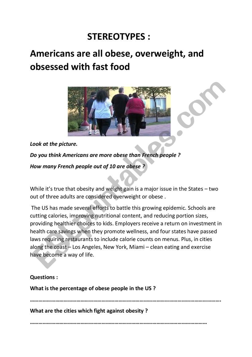 American Stereotypes worksheet