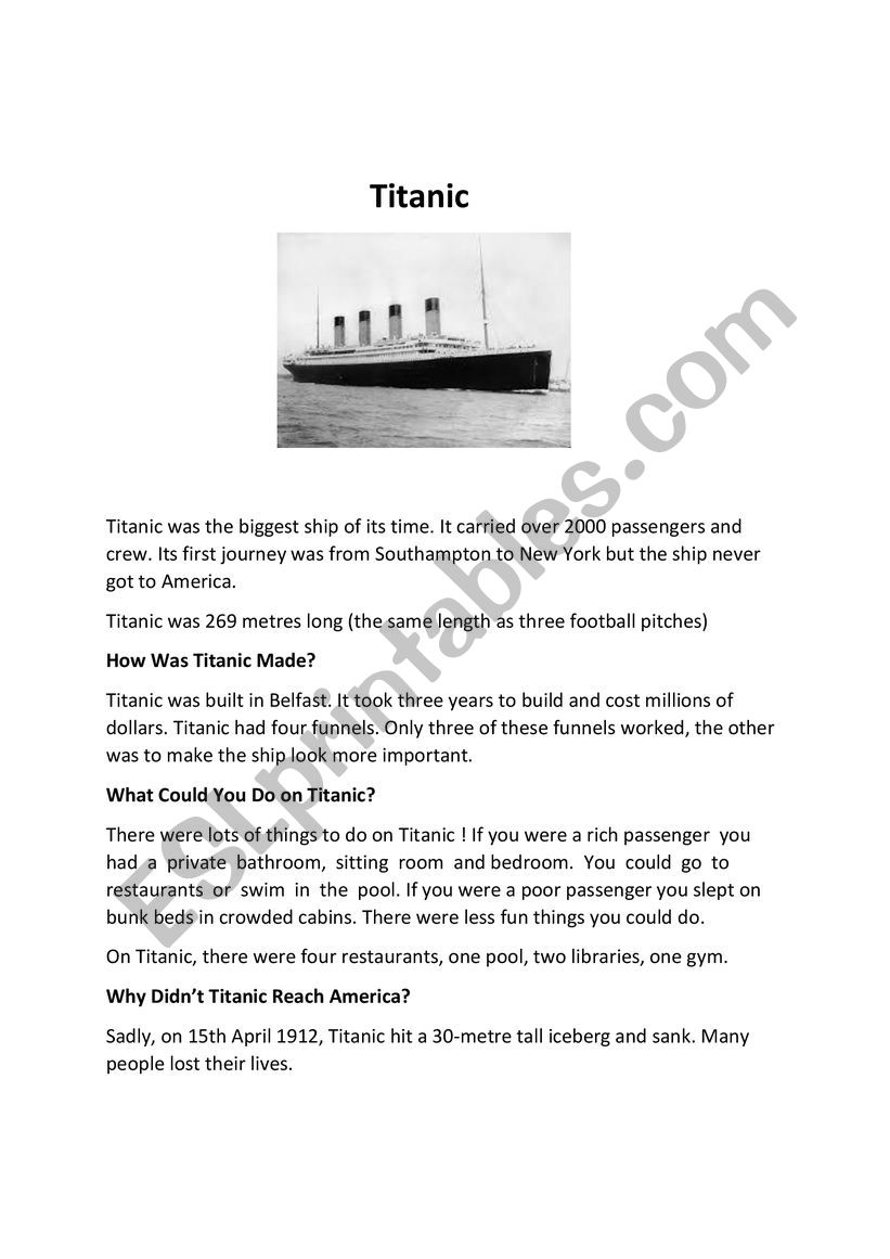 Titanic worksheet