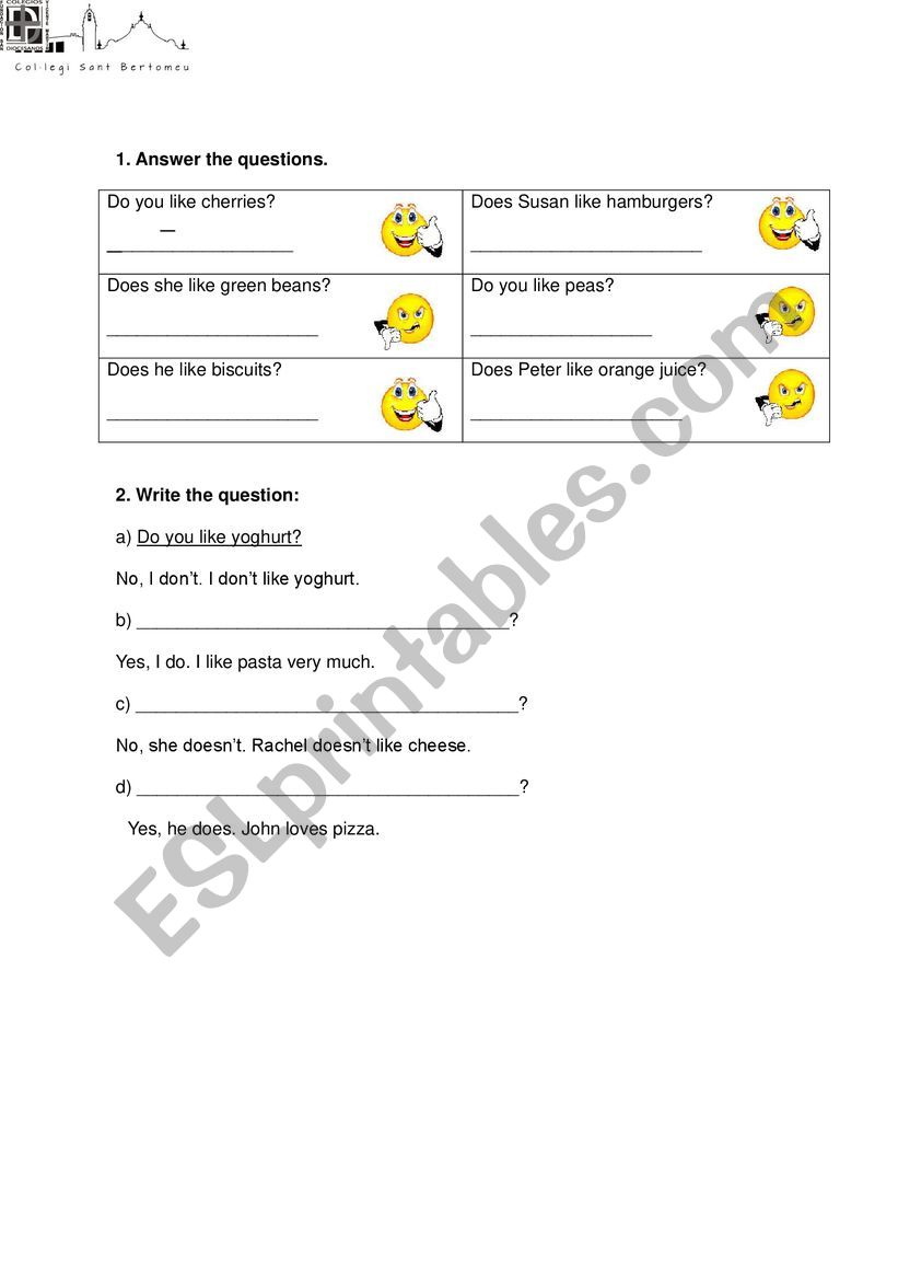 Doyou like short answers worksheet