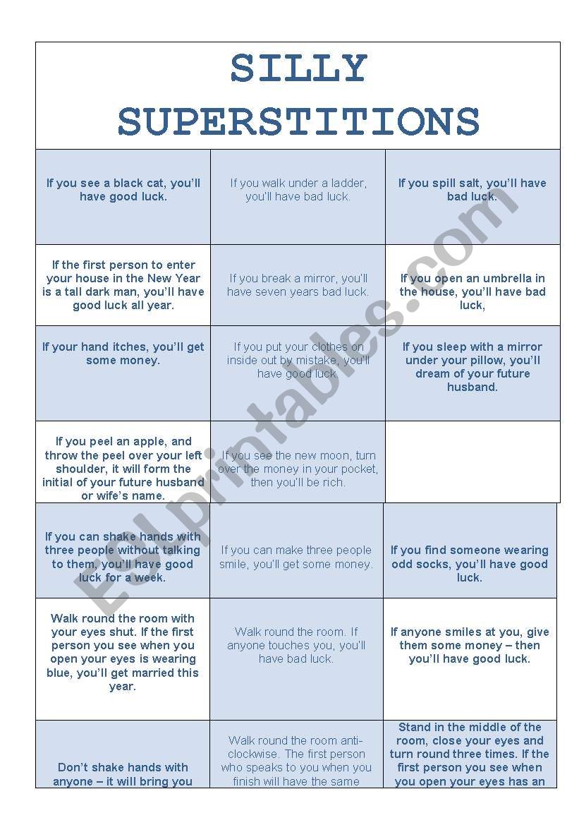 Silly Superstitions worksheet