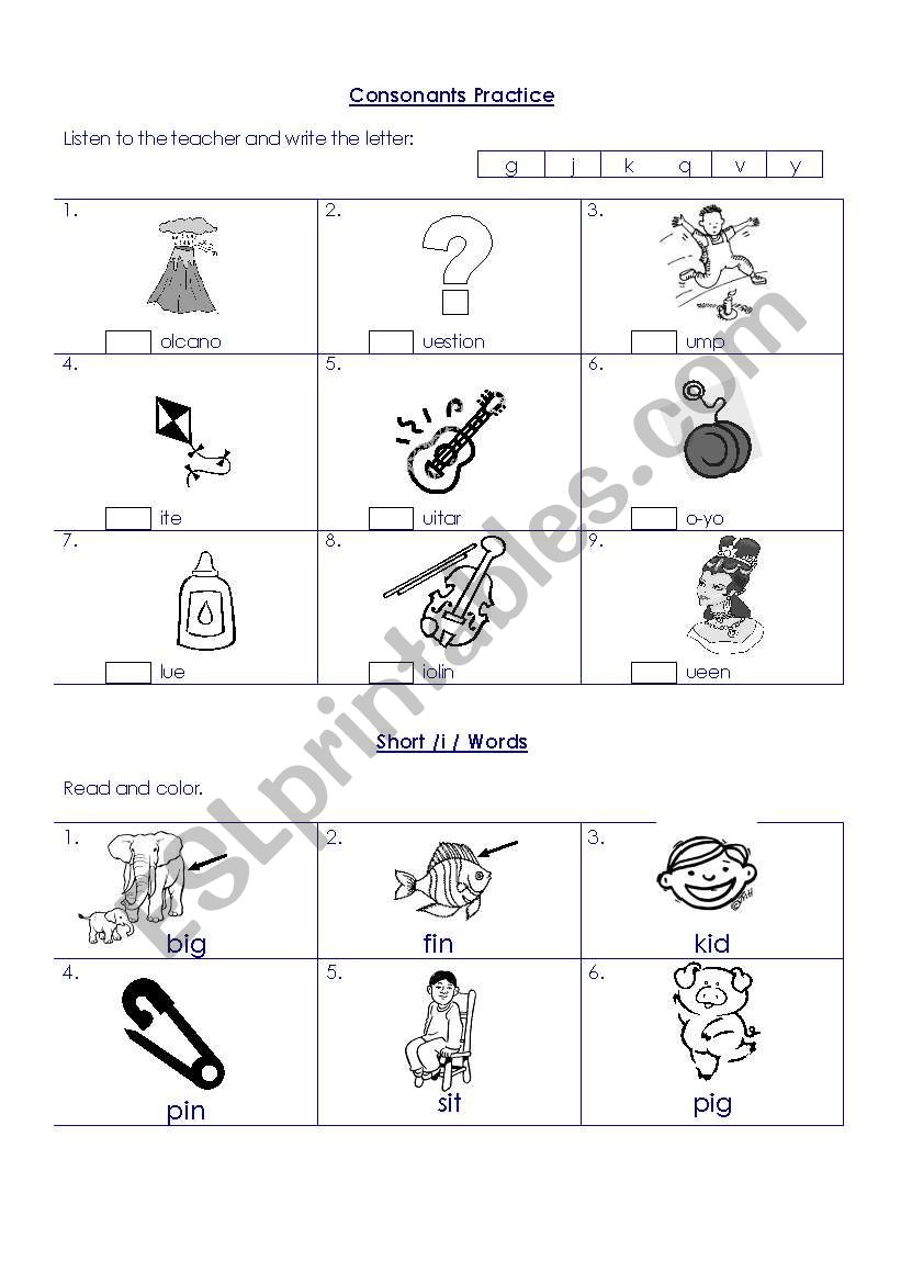 Consonants and short vowel i sound