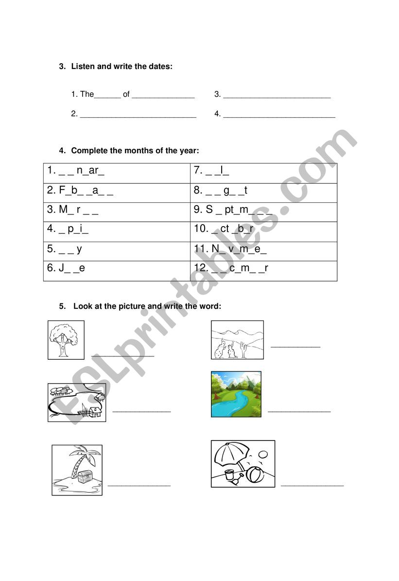 DATES AND NATURE worksheet