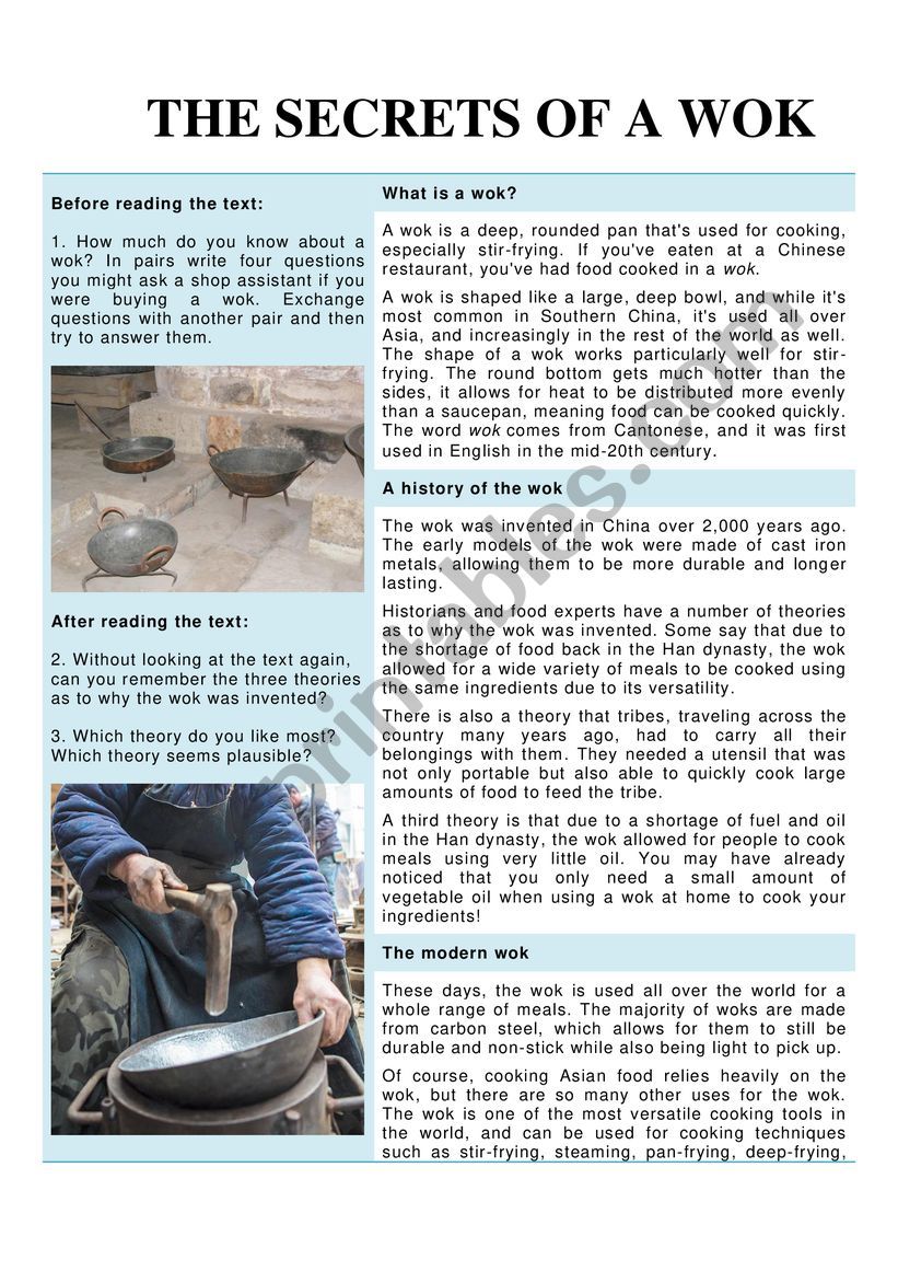 The Secrets of a Wok worksheet