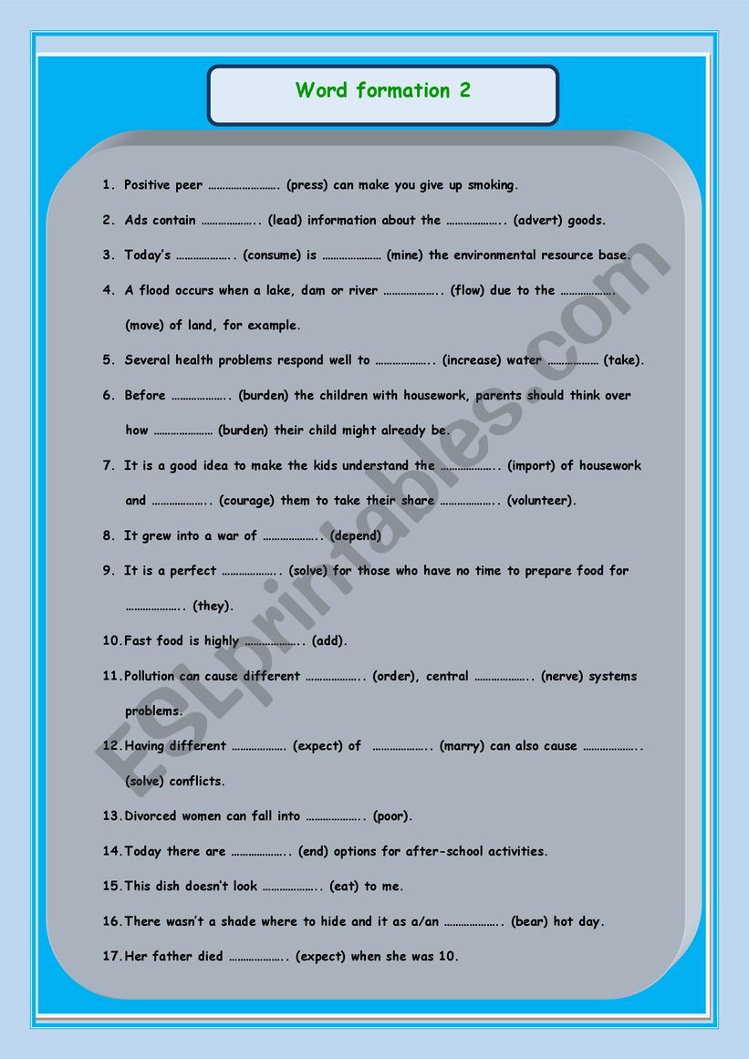 word formation 2 worksheet