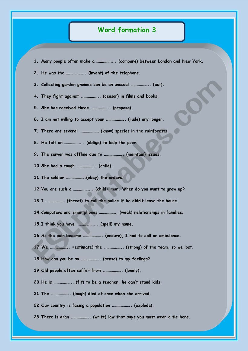 word formation 3 worksheet