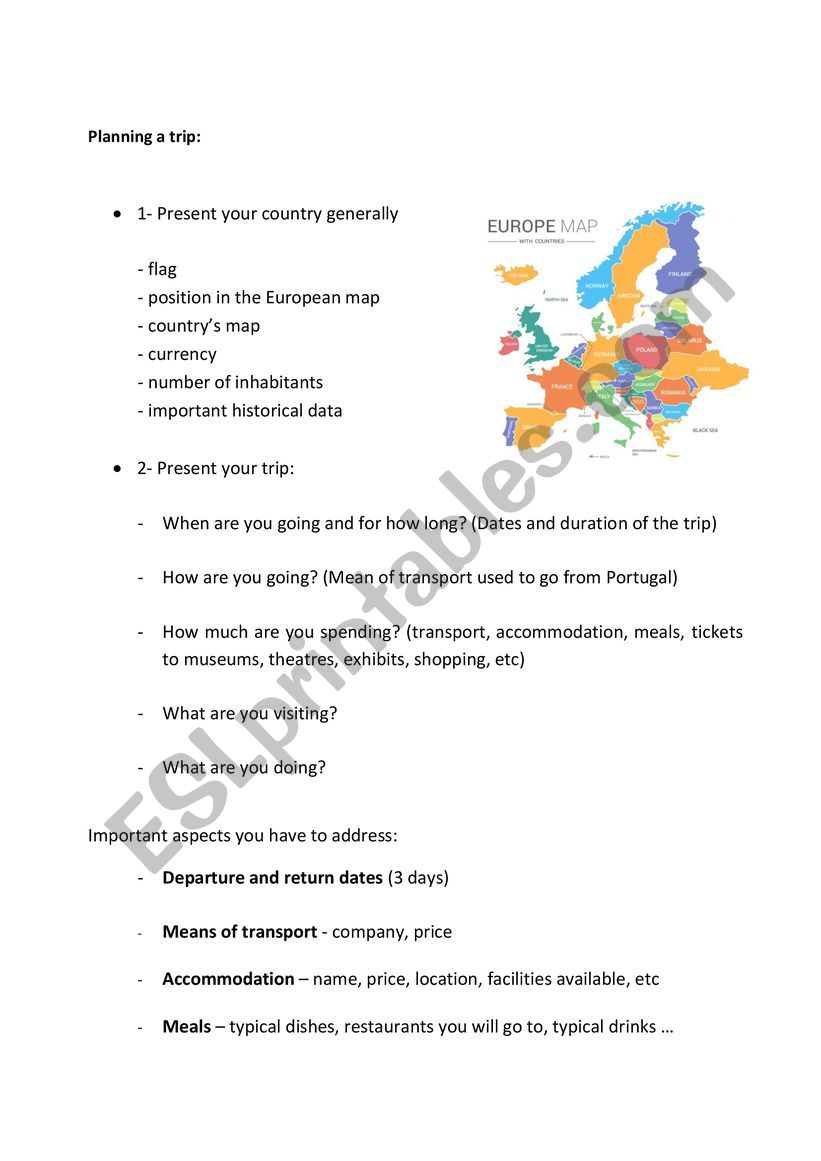 Planning a trip worksheet