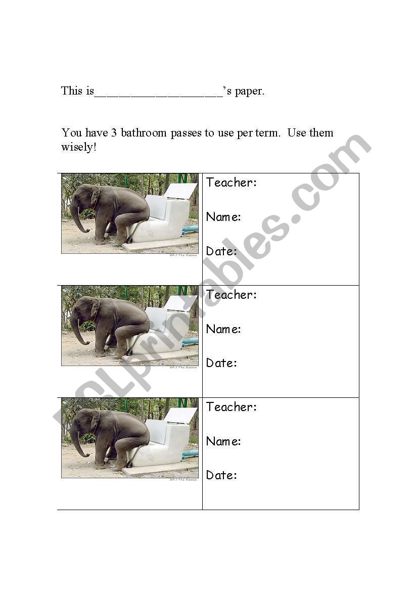 FUN BATHROOM PASS worksheet