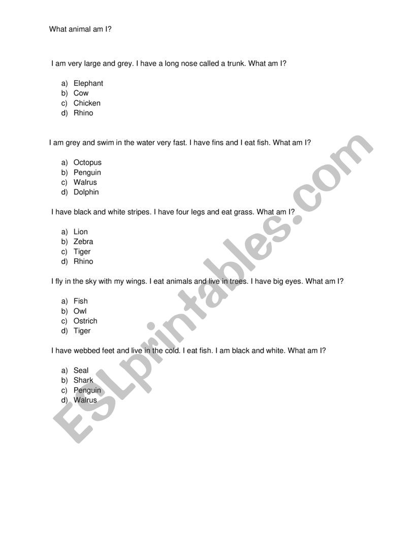 What animal am I? worksheet