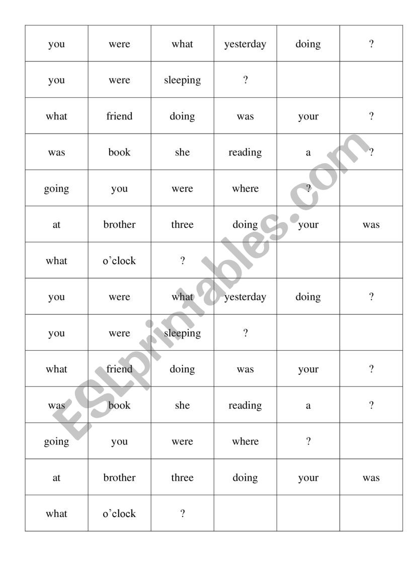 Past continuous (matching cards)