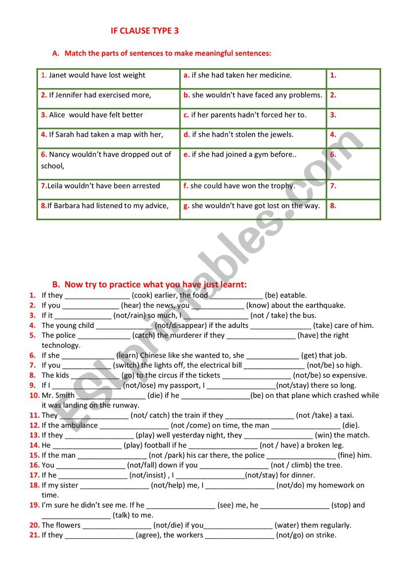 If clause type 3  worksheet