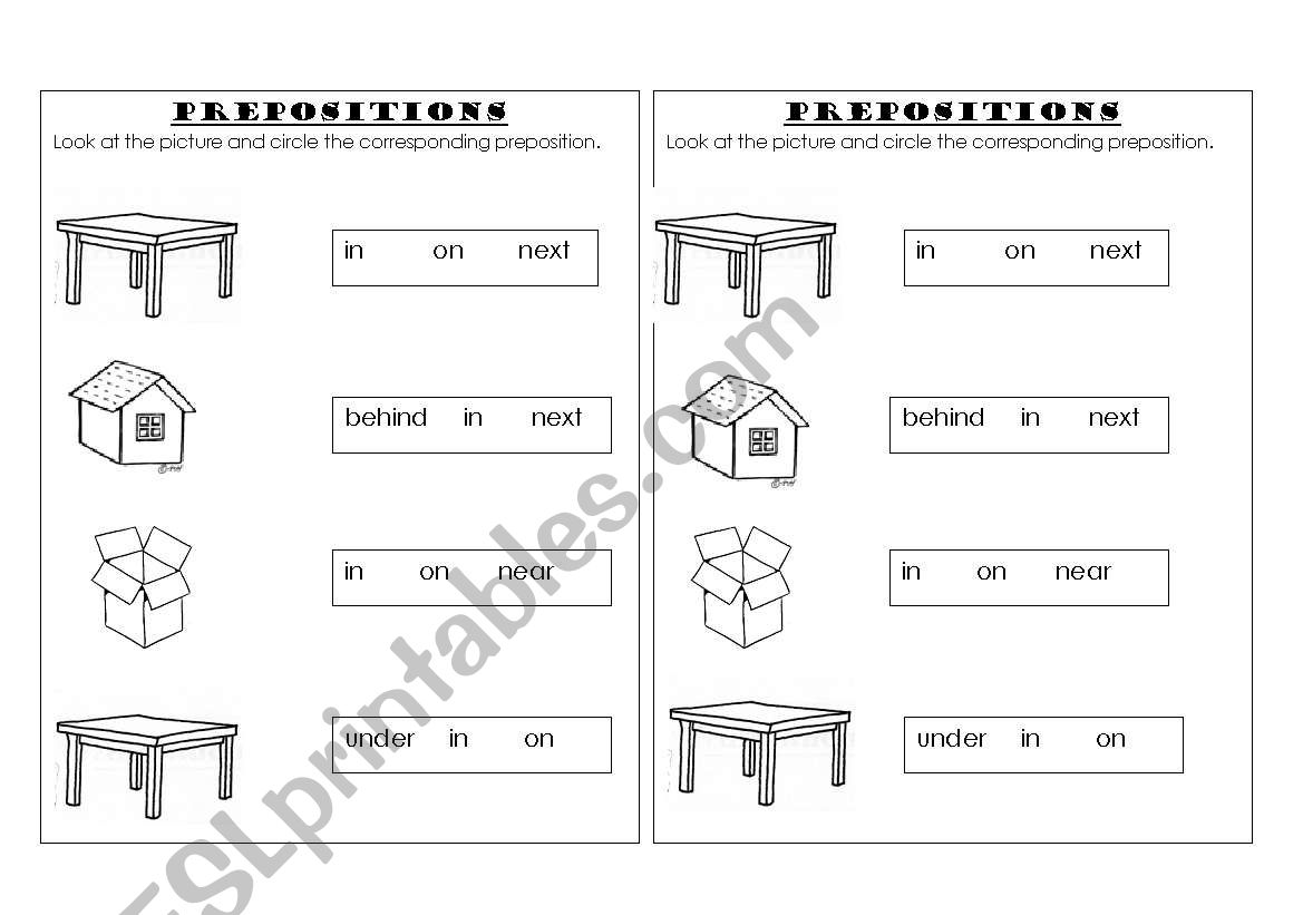 Prepositions for little kids worksheet